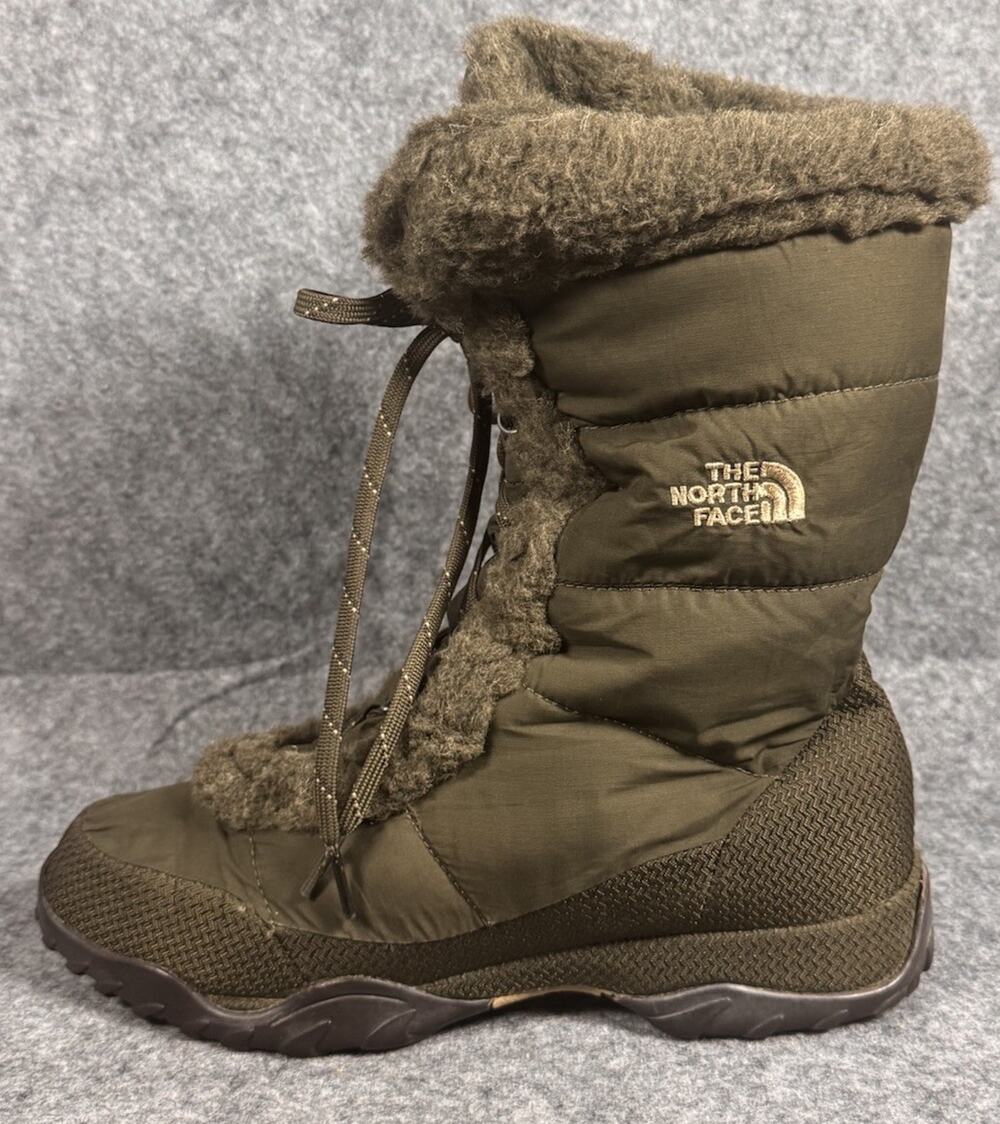 The North Face Womens Winter/snow Boots Brown Olive Green Faux Fur Lace Up Sz 7